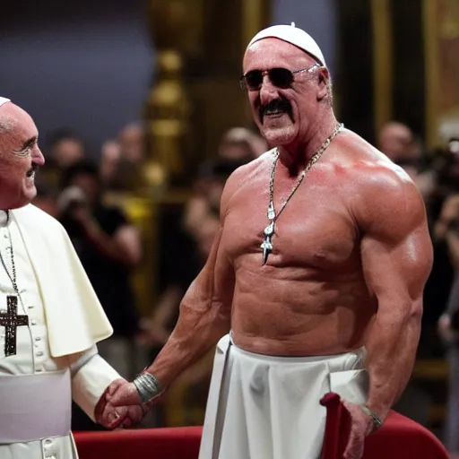 Image similar to Hulk Hogan as the pope, RAW image, high quality, photo, camera