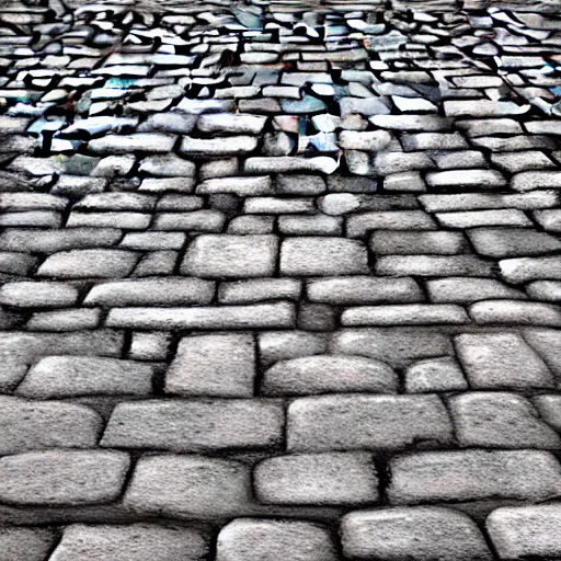 Prompt: cobbled street texture in arkane studios style, hand painted textures, stylised, arkane studios, texture study