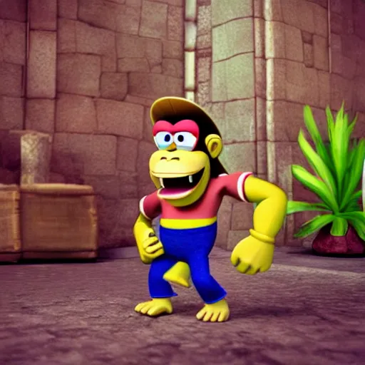 Image similar to donkey kong spongebob, photorealistic