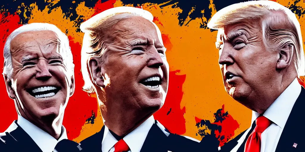 Image similar to a portrait of donald trump and joe biden having a fist fight, art station, digital art