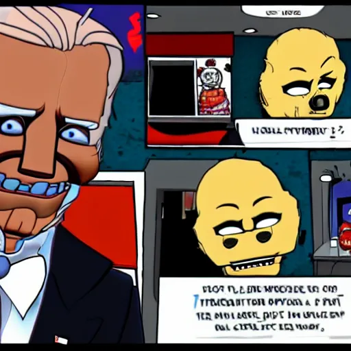 Image similar to joe biden having a bad time in freddy fazbear's pizzeria, five nights at freddys