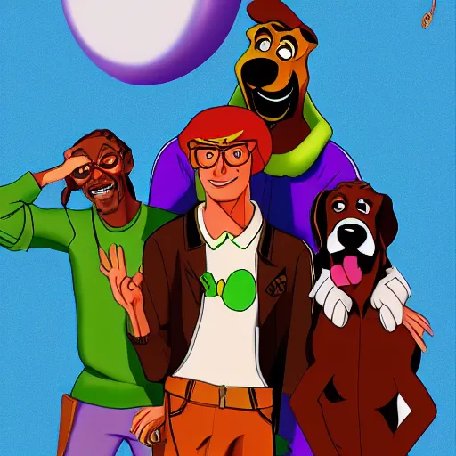 Image similar to Scooby Doo hanging out with Snoop dogg, digital art, 8k, trending on artstation, detailed