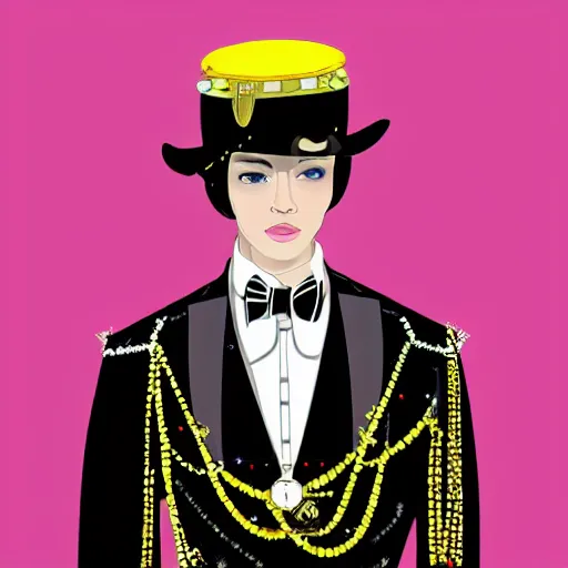 Prompt: a very handsome jewelpunk young man. A Jewelpunk society would be one of gleaming perfection, where every surface is adorned with sparkling gems and jewelry. The skies would be a rainbow of colors, as light reflecting off of the endless gems creates a spectrum of hues. The people would be impeccably dressed, with each outfit adorned with jewels that match their personality and status. Even the weapons and other tools would be made out of precious metals and gems, adding to the overall air of opulence. Men are sexualized more than women. Men must be perfectly masculine and often do not wear shirts.