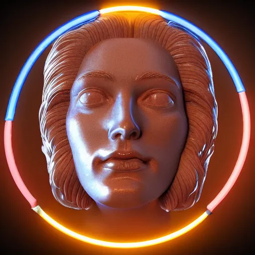 Prompt: renaissance statue bright neon ring, digital art, 3 d render, ray tracing, hyper - realistic, hyper detailed, 8 k resolution, sharp focus