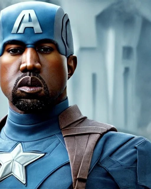 Prompt: film still close - up shot of kanye west as captain america from the movie captain america : the first avenger. photographic, photography