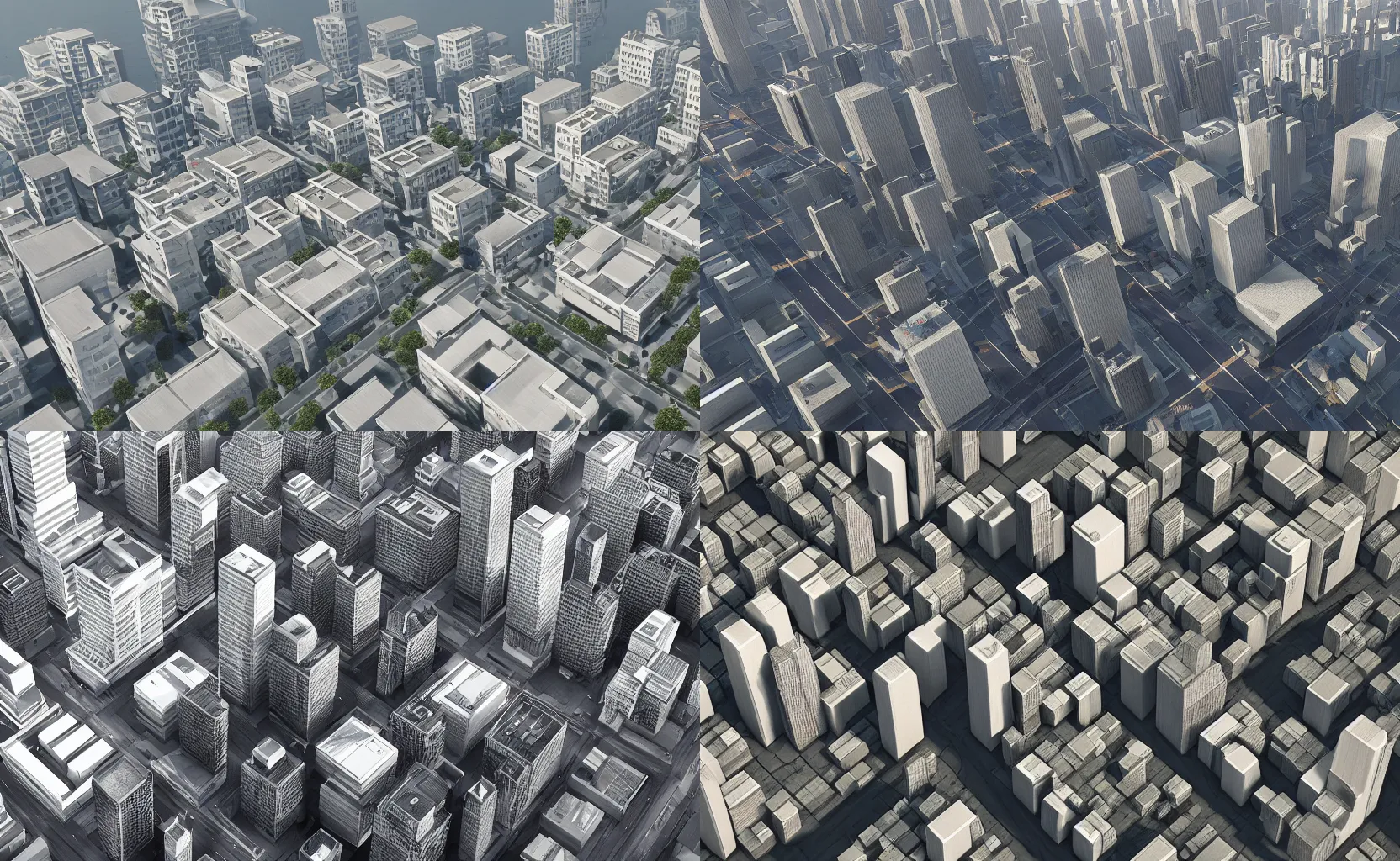 Prompt: a perfect city designed by Dieter Rams bird’s eye view, sunrise, long shadows, trending on Unreal Engine 5, photorealistic, stunning, award winning photo