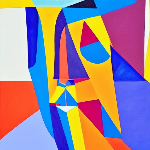 Prompt: a painting of a man's face with a mountain in the background, an ultrafine detailed painting by stanton macdonald - wright, behance contest winner, geometric abstract art, cubism, constructivism, biomorphic
