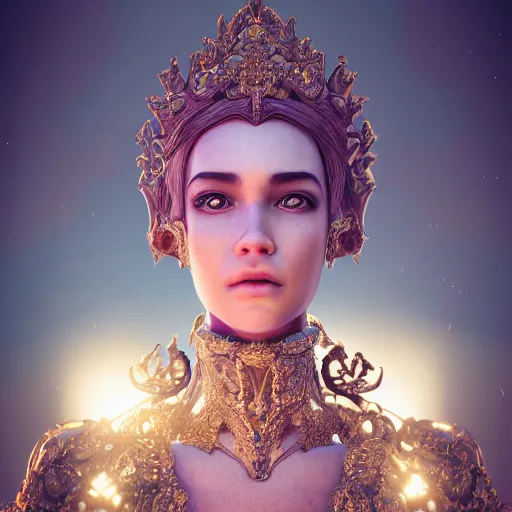 Image similar to portrait of wonderful princess, glowing, ornate and intricate, jaw dropping, dynamic lighting, intricate and detailed, 4 k octane render