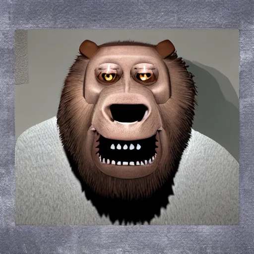 Image similar to ideal smile, manbearpig, friendly but not friendly monster