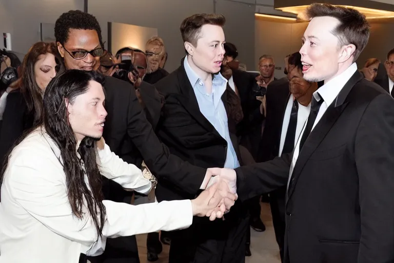 Image similar to michael jackson!!! shaking hands with elon musk