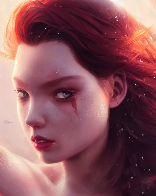 Image similar to princess ariel, hyper realistic face, beautiful eyes, fantasy art, in the style of greg rutkowski, intricate, hyper detailed, smooth