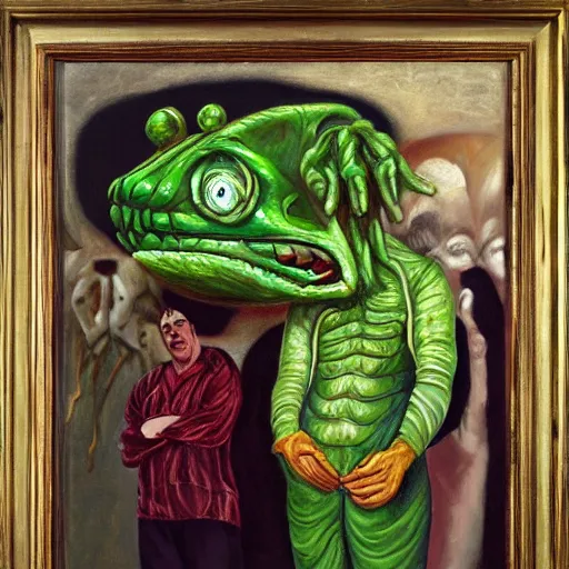 Prompt: Little Shop of Horrors as a Shakespearean tragedy, realistic oil painting