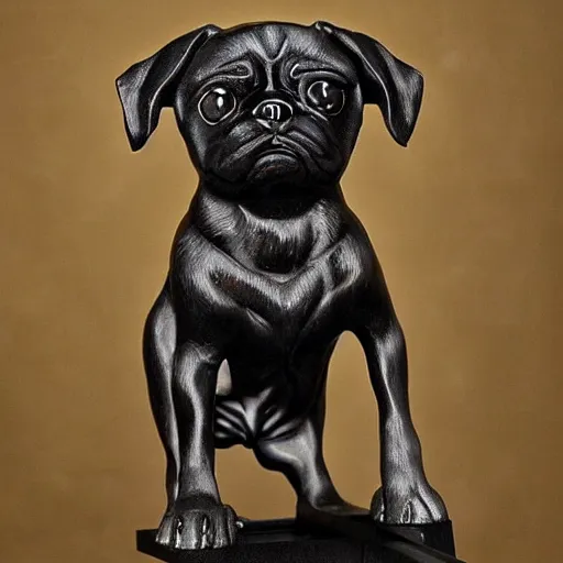 Image similar to photo of pugalier dog sculpture, by caravaggio, immense detail, intricate background