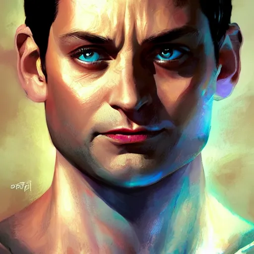 Prompt: a potrait of face of Tobey Maguire as Man of steel from Kryptonian by Stanley Artgerm Lau, WLOP, Rossdraws, James Jean, Andrei Riabovitchev, Marc Simonetti, Yoshitaka Amano, ArtStation, CGSociety, Full body shot