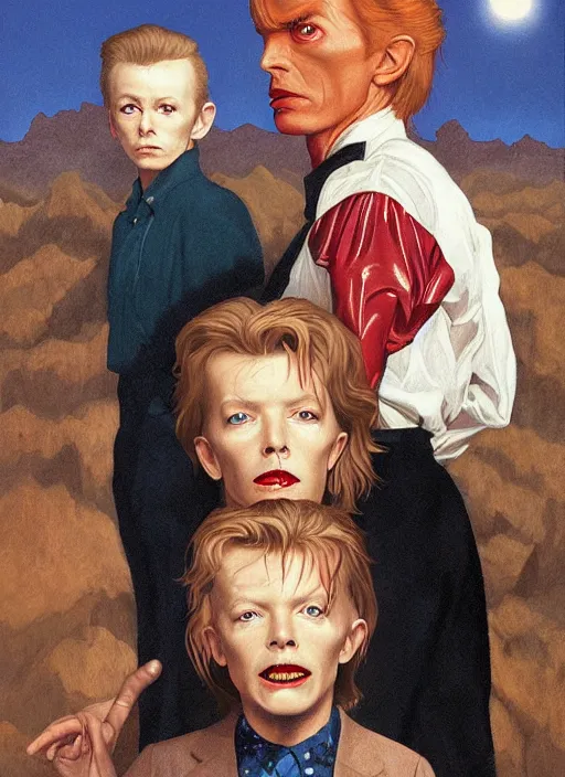 Image similar to twin peaks poster art, portrait of david bowie meets the little boy the prince of darkness, by michael whelan, rossetti bouguereau, artgerm, retro, nostalgic, old fashioned