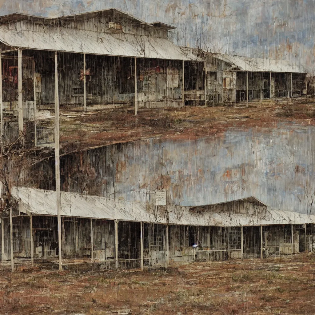 Image similar to an abandoned grocery store in the middle of nowhere by william christenberry, ultra detailed, rainy, beautiful