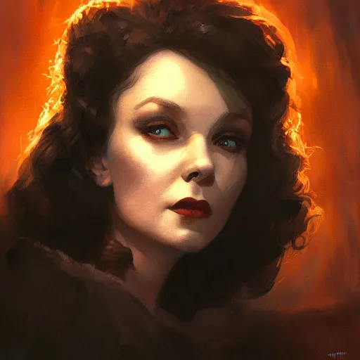 Image similar to closeup portrait of a young vivian leigh, dramatic light, gorgeous view, depth, high detail, digital art, painted by greg rutkowski and seb mckinnon, by tim burton, trending on artstation