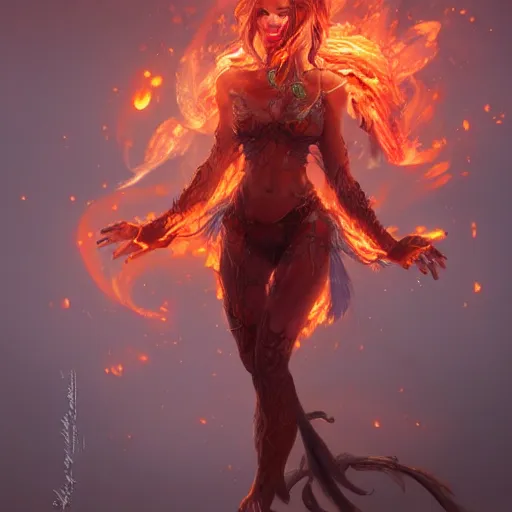 Image similar to a cute fire elemental, with fingers and hair turning into flames, fantasy, intricate, elegant, highly detailed, digital painting, artstation, concept art, wallpaper, smooth, sharp focus, illustration, art by artgerm and greg rutkowski