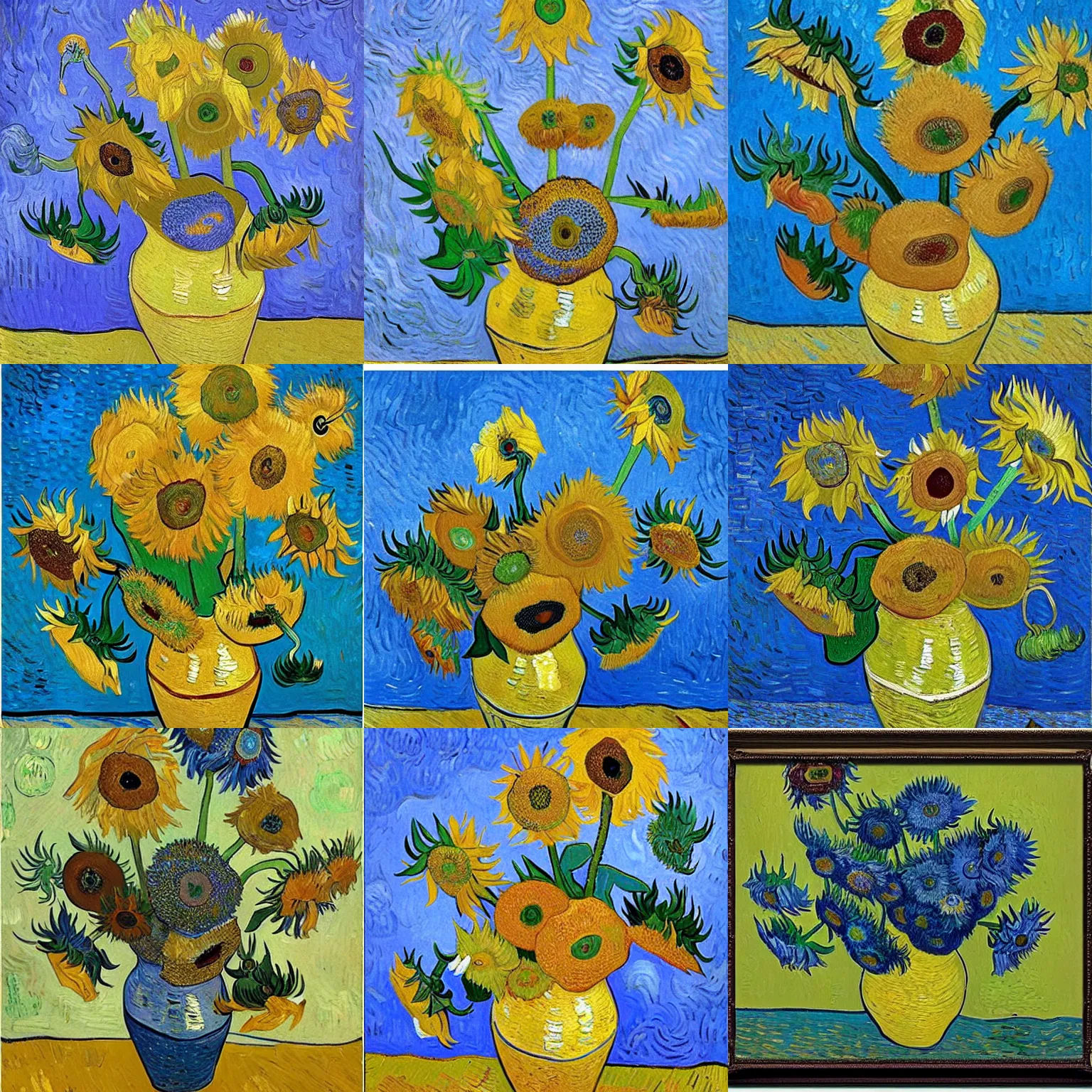 Prompt: van gogh blue sunflowers