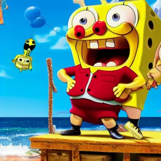 Image similar to Danny Devito playing as SpongeBob in a real movie, High Quality Film, Spongebob Squarepants cosplay by Danny Devito