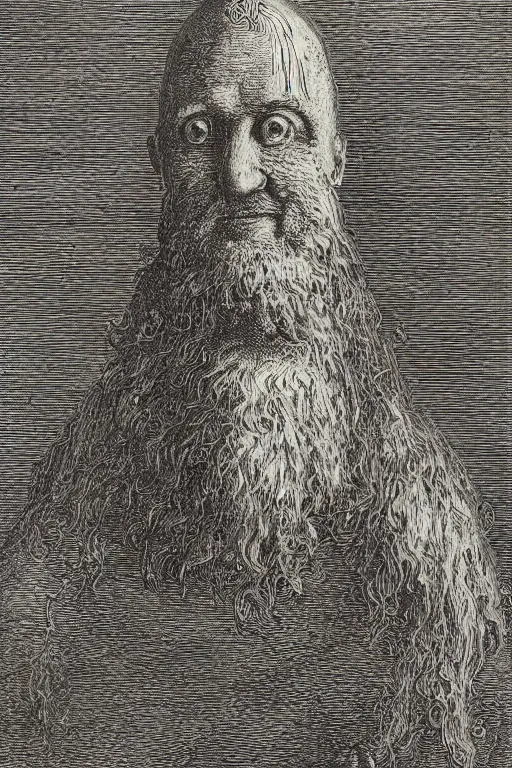 Image similar to portrait of SpongeBob SquarePants, Gustave Dore lithography