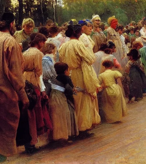 Prompt: high quality high detail painting by ilya repin, migration of humans, hd