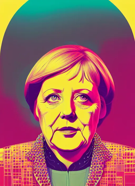 Prompt: portrait of angela merkel, artstation winner by victo ngai, kilian eng and by jake parker, by conrad roset, swirly vibrant color lines, winning award masterpiece, fantastically gaudy, aesthetic octane render, 8 k hd resolution