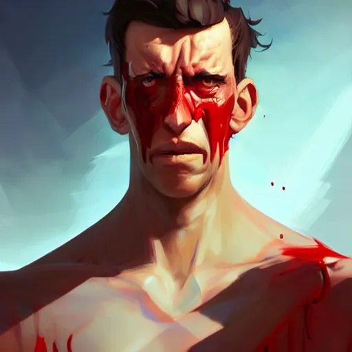 Prompt: man torn in agony and guilt, blood dripping from eyes, sad, behance hd artstation, style of jesper ejsing, by rhads, makoto shinkai and lois van baarle, ilya kuvshinov, ossdraws