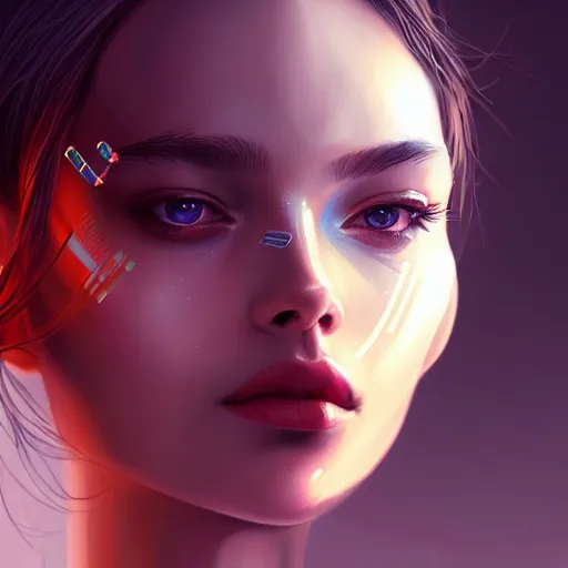 Image similar to portrait of beautiful girl with robot body, close up, portrait, cinematic, elegant, artstation, intricate, highly detailed, digital painting, artstation, concept art, sharp focus, illustration, cyberpunk, cgsociety, 8 k