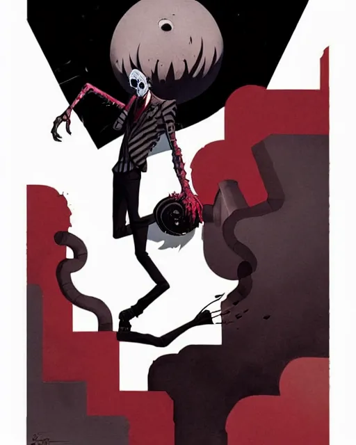 Image similar to beetlejuice doing his thing, by atey ghailan, by greg rutkowski, by greg tocchini, by james gilleard, by joe fenton, by kaethe butcher, red, black, crimson and grey color scheme