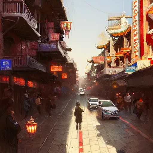 Prompt: concept art, chinatown of san francisco, by james gurney, greg rutkowski, john howe, artstation