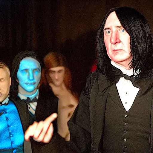 Image similar to Severus Snape dances in a bar, neons, realistic, full body, very detailed, super realistic
