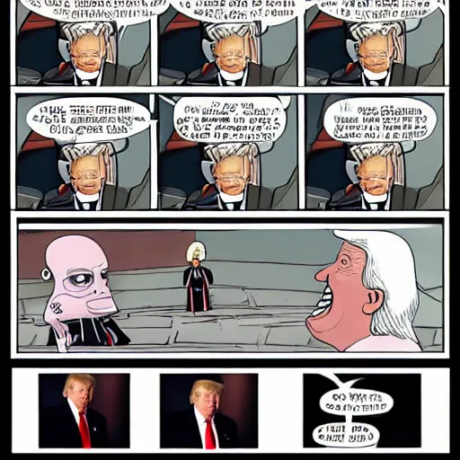 Image similar to donald trump telling the story of darth plagueis the wise