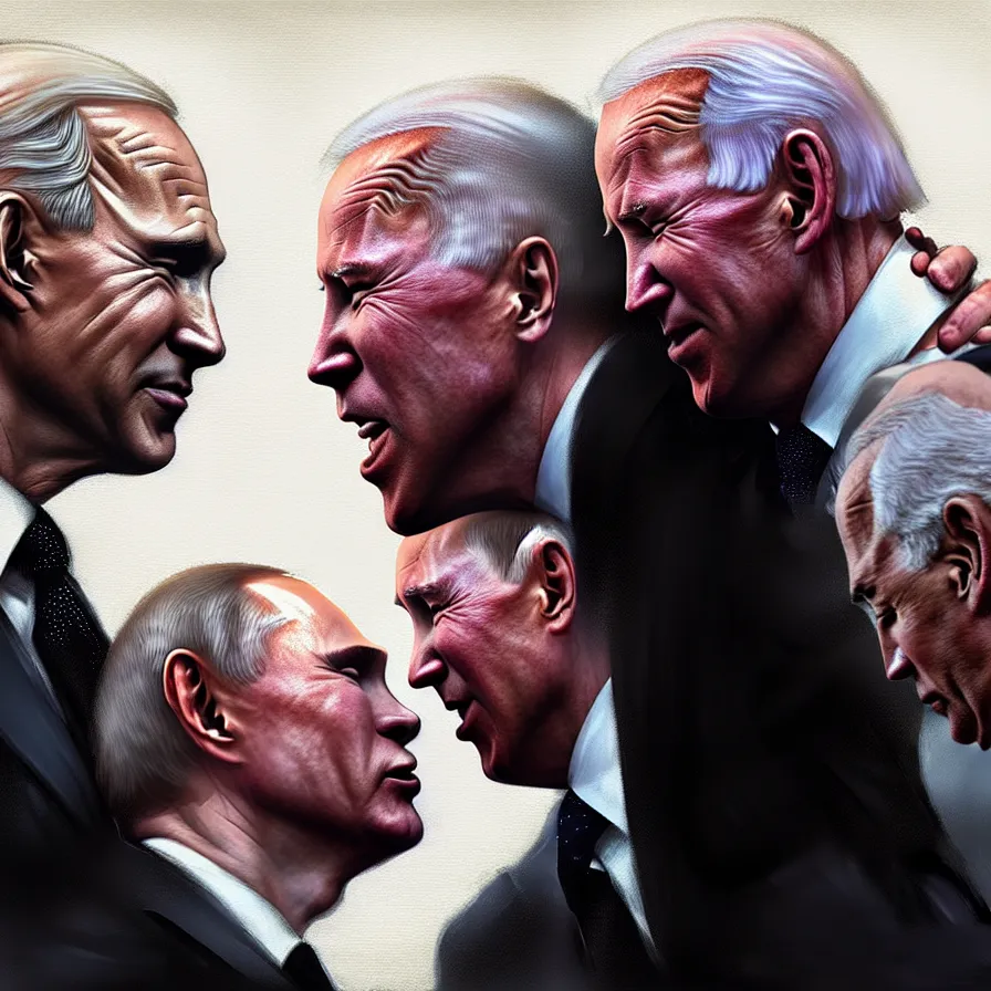 Image similar to putin kisses biden, detailed digital art by greg rutkowski.