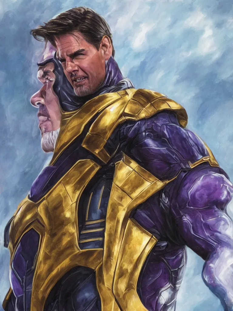 Prompt: tom cruise as thanos, high quality oil portrait