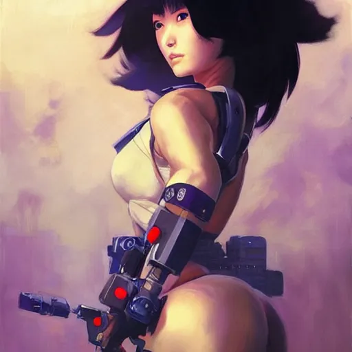 Prompt: greg manchess portrait painting of motoko kusanagi showing cybernetic parts of her body, medium shot, asymmetrical, profile picture, organic painting, sunny day, matte painting, bold shapes, hard edges, street art, trending on artstation, by huang guangjian and gil elvgren and sachin teng