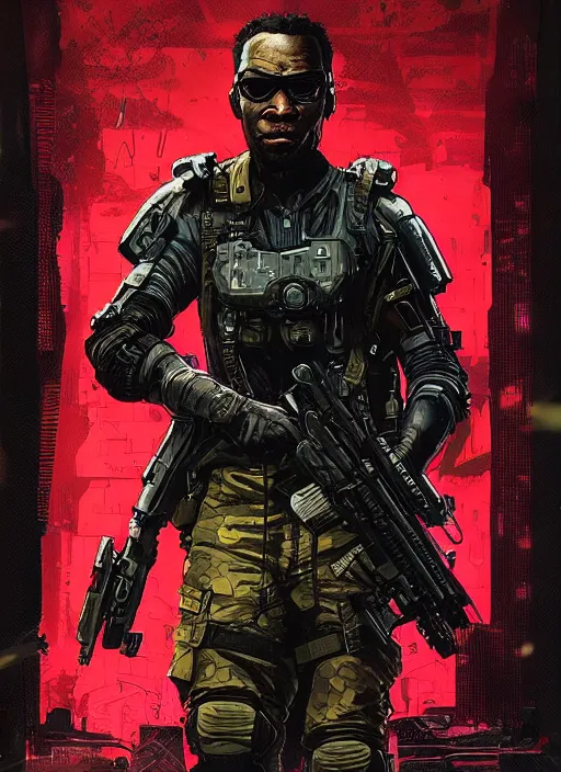 Image similar to cyberpunk blackops spy. night vision. chidi igwe. portrait by ashley wood and alphonse mucha and laurie greasley and josan gonzalez and james gurney. spliner cell, apex legends, rb 6 s, hl 2, d & d, cyberpunk 2 0 7 7. realistic face. dystopian setting.