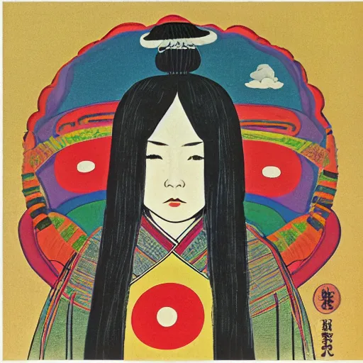 Image similar to an album cover for a female japanese folk artist, 1 9 7 6