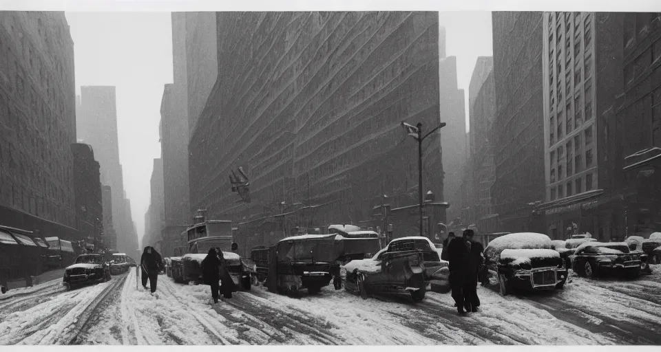Image similar to image of a new york street in the winter, black and white photograph by andre kertesz, henri cartier - bresson
