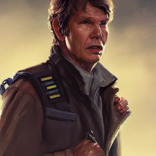 Image similar to portrait of a Man by Greg Rutkowski, Han Solo as an Admiral of the Galactic Alliance, he is about 70 years old, wearing military navy uniform of the Galactic Alliance, Star Wars Expanded Universe, highly detailed portrait, digital painting, artstation, concept art, smooth, sharp foccus ilustration, Artstation HQ