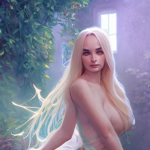 Image similar to beautiful kim petras, perspective, portrait, fantasy, ultra detailed, elegant, intricate, dynamic lighting, hyperrealism, digital art, digital painting, artstation, wlop, sharp focus, illustration, art by artgerm and greg rutkowski and alphonse mucha, 8 k