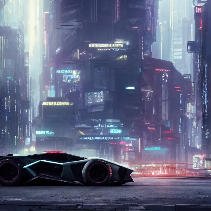 Prompt: one cyberpunk car, lamborgini counatch, in cyberpunk city, by blade runner, by neill blomkamp, eztreamly detailed, photorealism, photography, raytracing, 8 k, octane render, volumetric, vivid, beautiful, hyperrealism