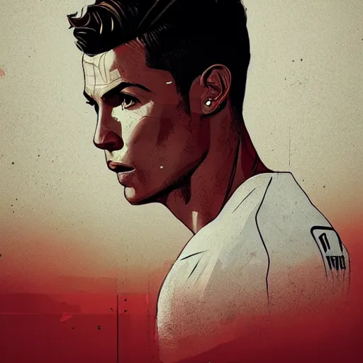 Image similar to Cristiano Ronaldo profile picture by Greg Rutkowski, asymmetrical, Organic Painting , Matte Painting, geometric shapes, hard edges, street art, trending on the artstation:2 by Sachin Teng:4