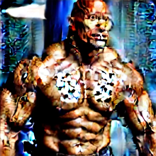 Image similar to A highly detailed photograph of Dwayne Johnson with various cybernetic augmentations