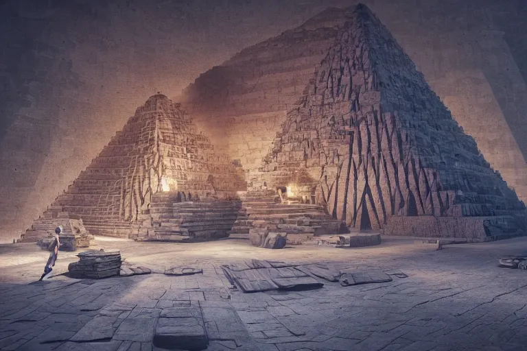 Image similar to the most amazing dream you ever had about pyramid building with forced labors, hyper realistic, ambient lighting, concept art, intricate, hyper detailed, smooth, dynamic volumetric lighting, octane, cinematic