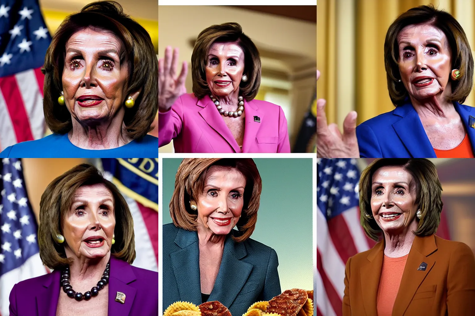 Prompt: nancy pelosi holding ar-15 stitting on top of cumputer chips
