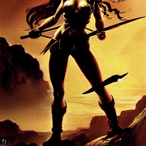 Image similar to taylor swift as a warrior maiden by frank frazetta and wlop and glen rutkowski