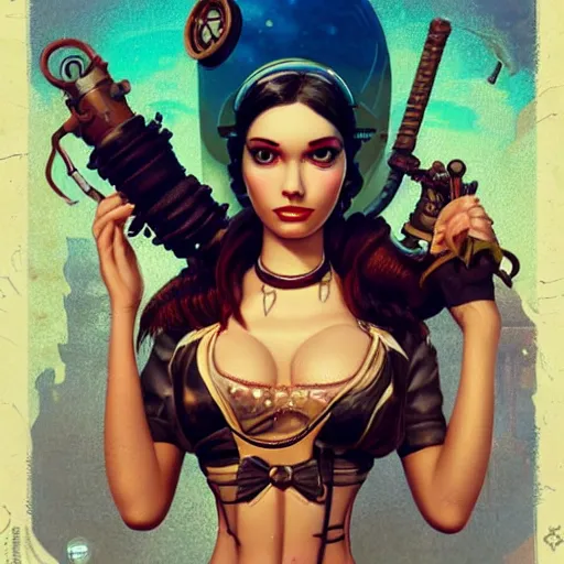 Image similar to lofi underwater bioshock steampunk bikini portrait, Pixar style, by Tristan Eaton Stanley Artgerm and Tom Bagshaw.