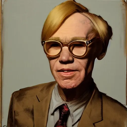 Prompt: ( ( ( portrait ) ) ) by jonathan yeo!!!!! of andy warhol