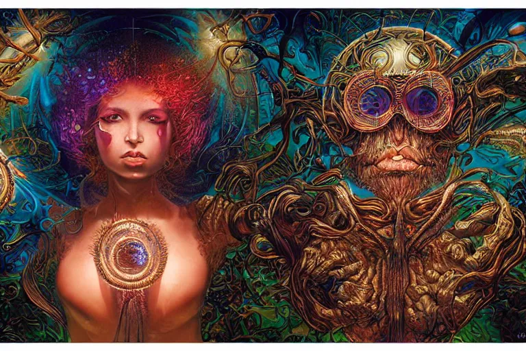 Image similar to raver by artgerm, steve argyle, ernst haeckel, david a. hardy, oyama kojima, phil koch, annie leibovitz, benoit mandelbrot, dan mumford, bruce pennington, mimmo rotella